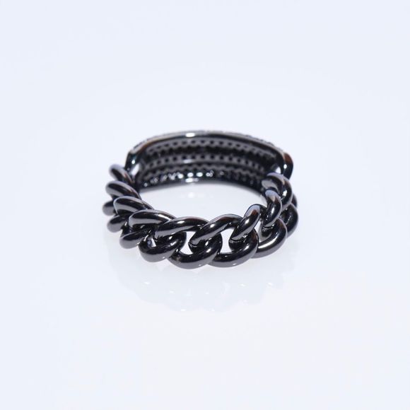 GUNMETAL ARTICULATED CUBAN CHAIN LINK ID RING WITH BLACK MICRO CZs SIGNED NWT - Picture 3 of 6